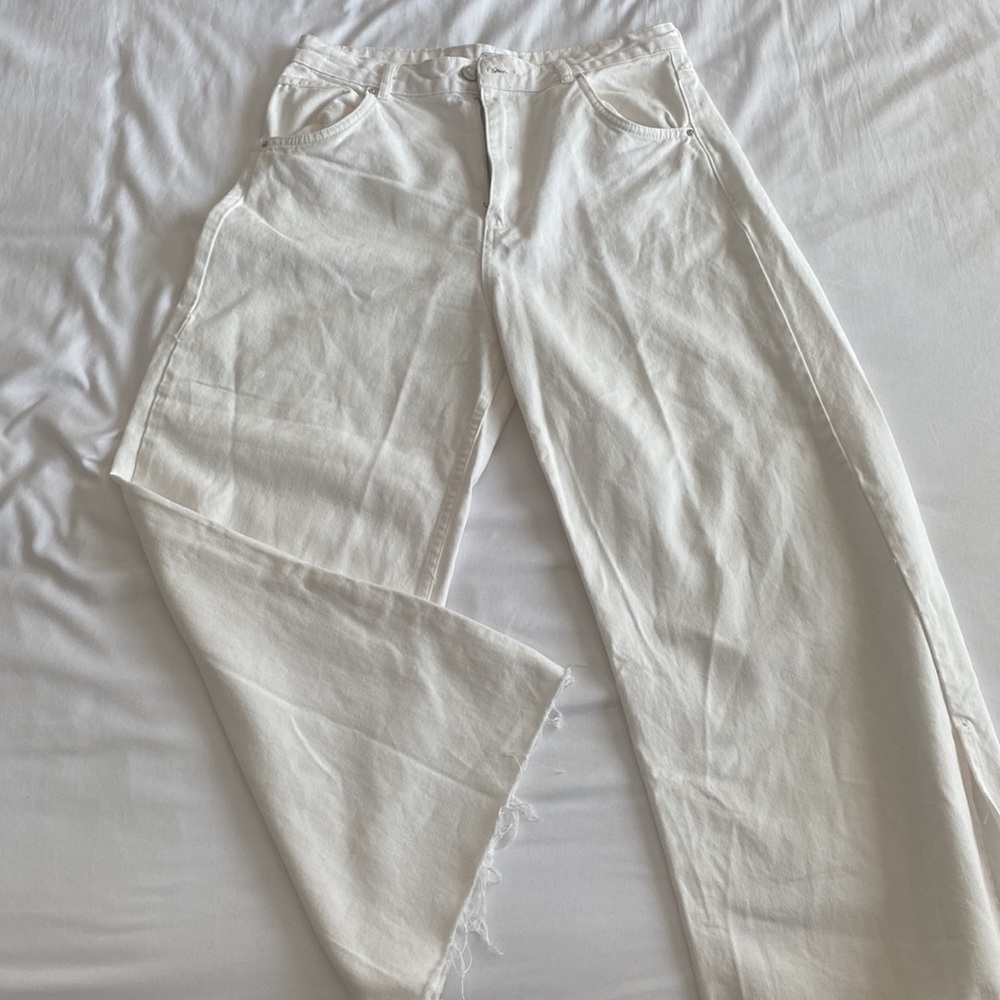 Bershka high waisted wide leg white jeans